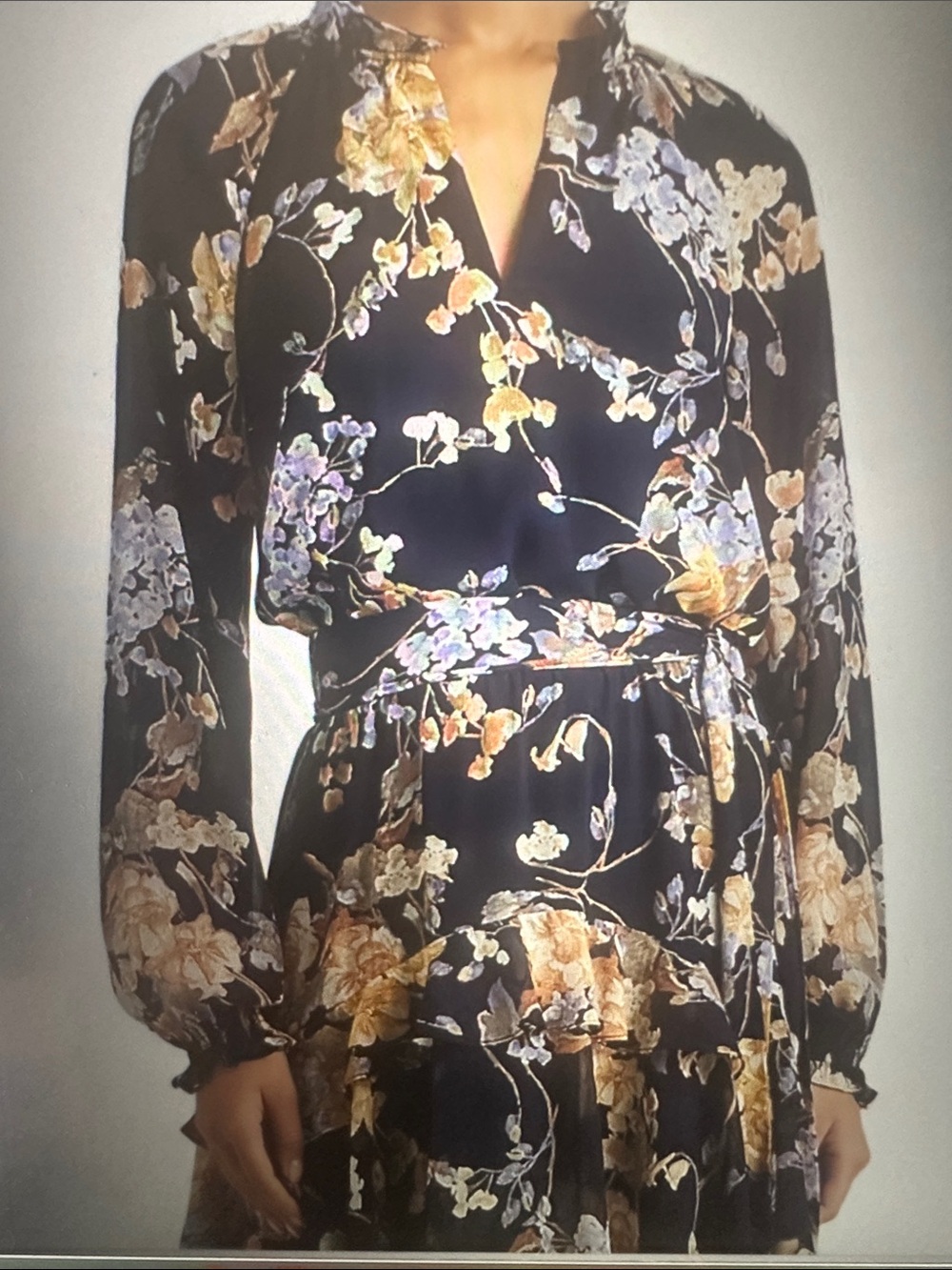 NWT Lauren Ralph Lauren Navy Floral Long-Sleeve Georgette Dress, size 14